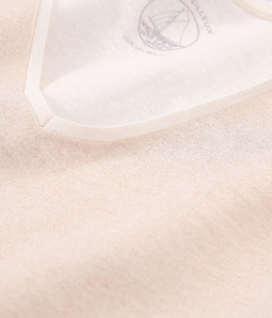 Women's iridescent linen short-sleeved t-shirt MARSHMALLOW white/COPPER pink