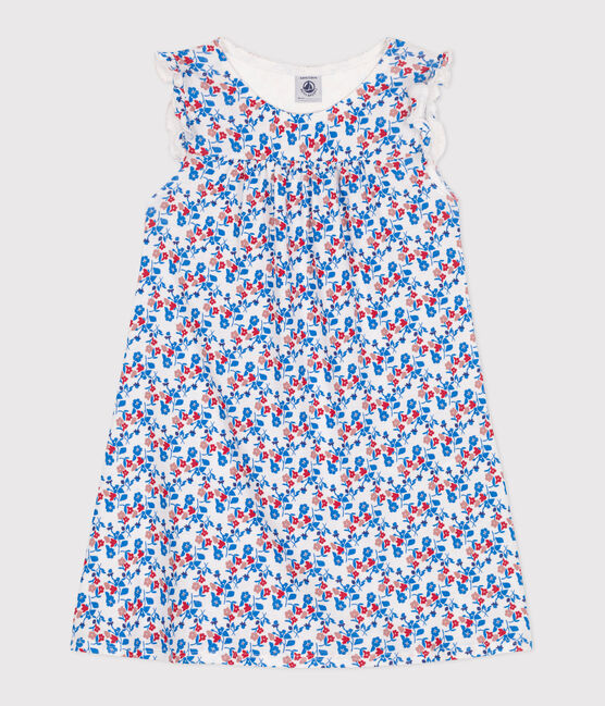 Children's flower-patterned cotton and lyocell nightdress MARSHMALLOW white/MULTICO white
