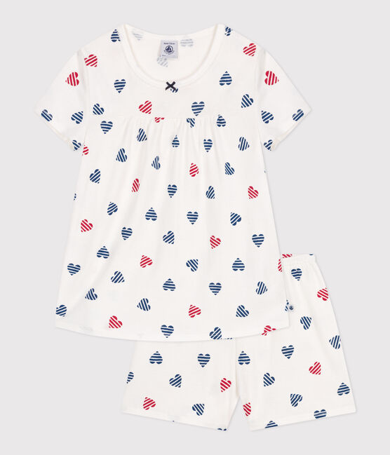 Children's short heart print cotton pyjamas MARSHMALLOW white/MULTICO white
