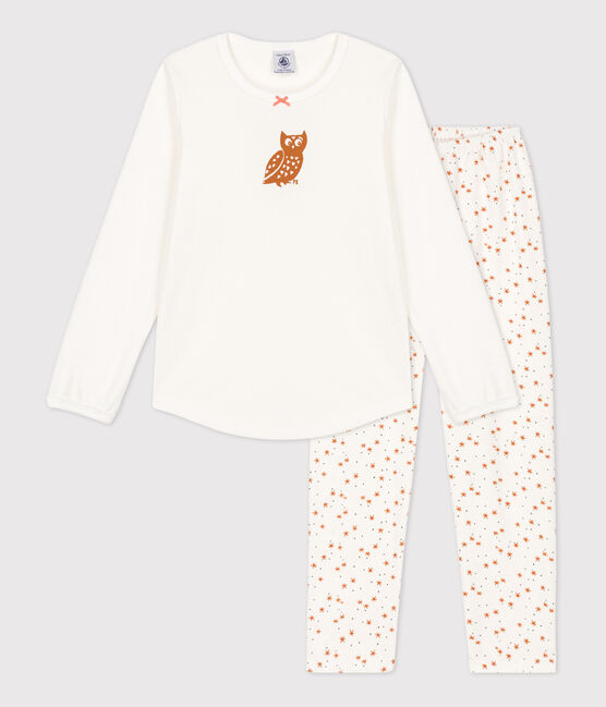 Girls' Cotton Pyjamas MARSHMALLOW white/MULTICO white