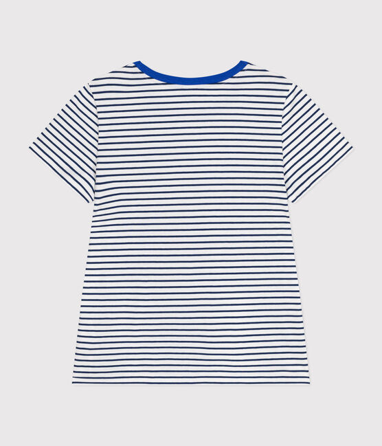 Women's The Straight round-neck cotton T-Shirt MARSHMALLOW white/MEDIEVAL blue