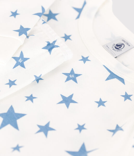 Very fitted children's pajamas in printed cotton  MARSHMALLOW white/ALASKA blue