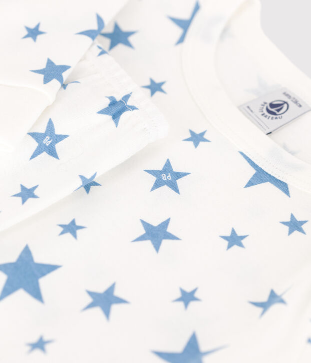 Very fitted children's pajamas in printed cotton white/blue