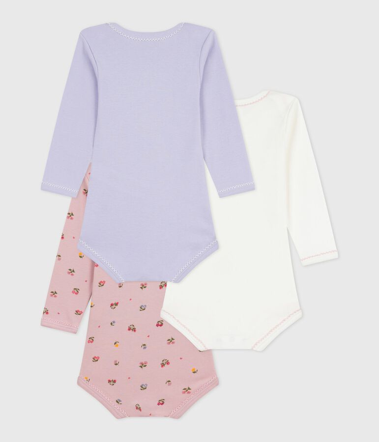 Pack of babies' long-sleeved floral-print cotton bodies multicolor