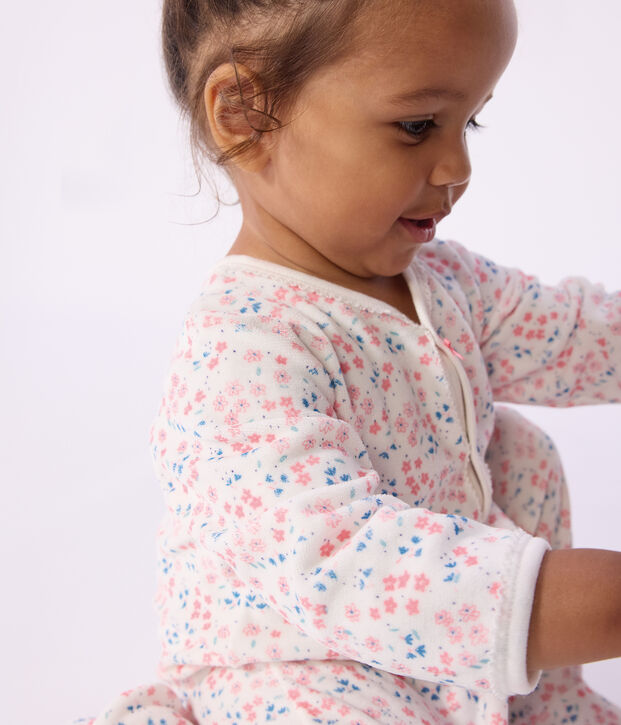 Babies' floral-print velour pyjama suit white/multicolor