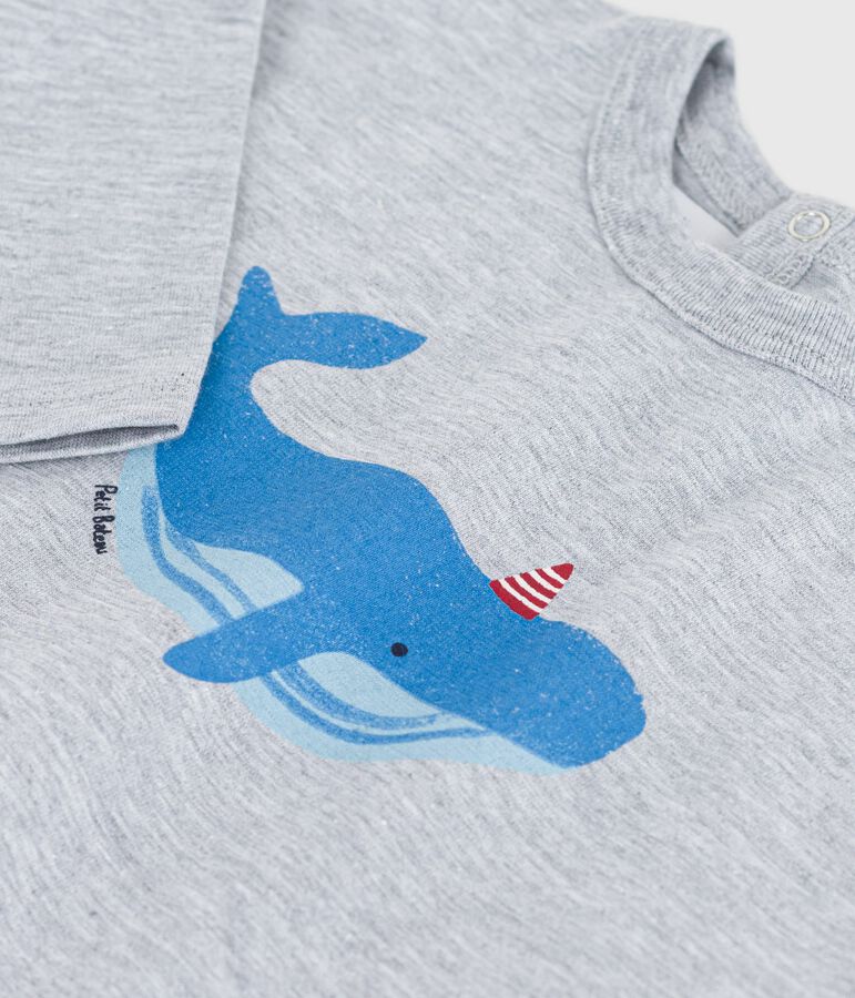 Babies' long-sleeved T-shirt with a whale design grey