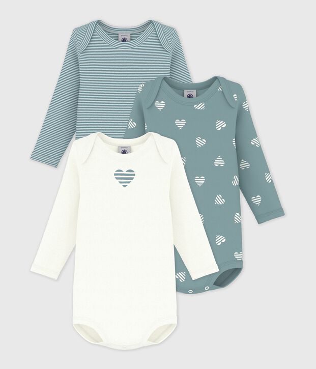 Pack of babies' long-sleeved heart-print cotton bodies multicolor