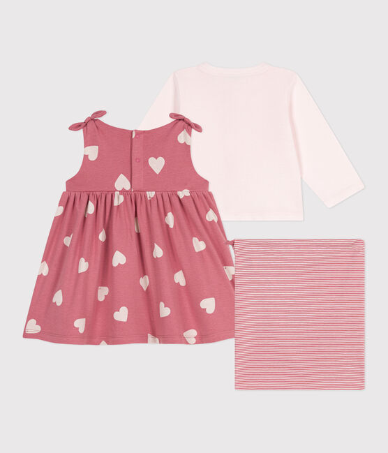 Babies' two-piece cotton outfit: a plain cardigan and a printed dress ROSEWOOD pink/MULTICO