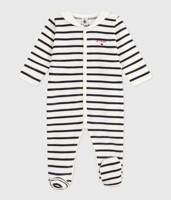 Babies' stripy velour pyjama suit