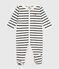 Babies' stripy velour pyjama suit MARSHMALLOW white/SMOKING blue