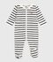 Babies' stripy velour pyjama suit white/blue