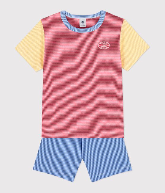 Boys' Blue Red and Yellow Pinstriped Short Cotton Pyjamas PEPS red/MULTICO white