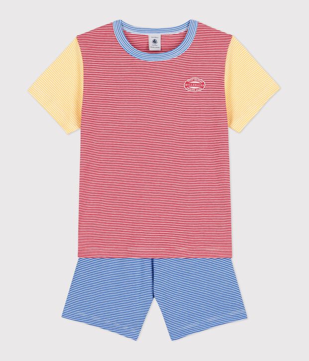 Boys' Blue Red and Yellow Pinstriped Short Cotton Pyjamas red/multicolor