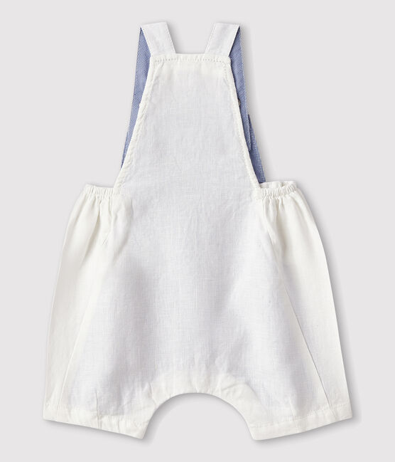 Baby boy's short linen dungarees MARSHMALLOW white