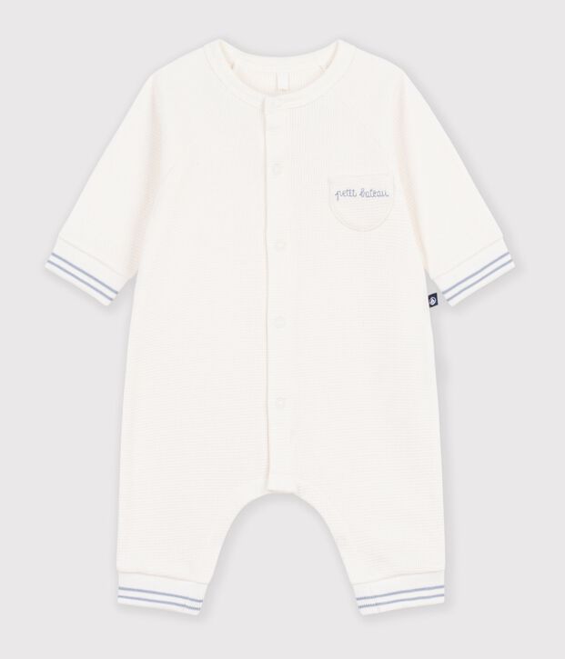 Babies' plain cotton jumpsuit white