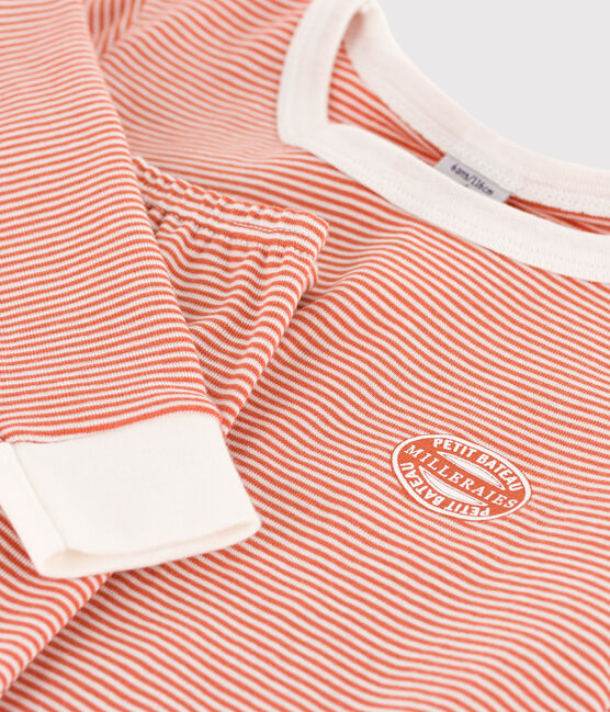 Children's Unisex Pinstriped Snugfit Cotton Pyjamas BRANDY pink/MARSHMALLOW white