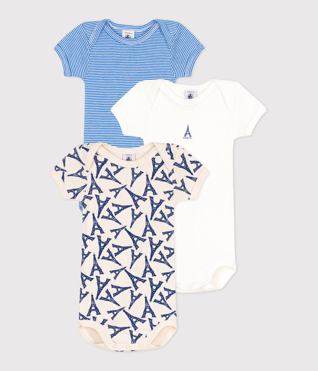 Babies' Paris-themed short-sleeved cotton bodysuits - 3-Pack multicolor