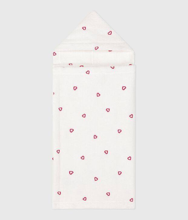 Babies' terry bath cape with embroidered hearts white/pink