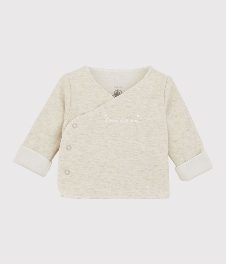 Babies' Marled Grey Organic Cotton Jersey Cardigan beige