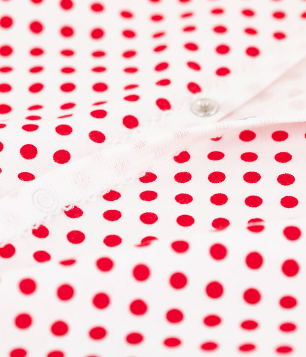 Babies' Spotted Ribbed Sleepsuit white/red