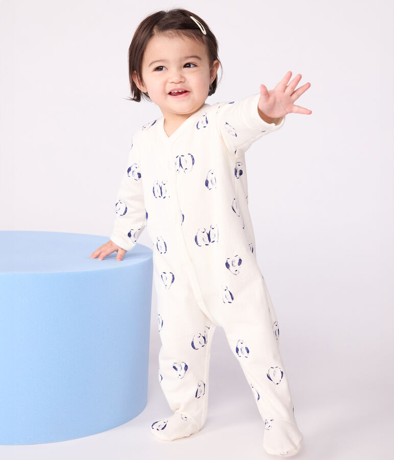 Babies' floral-print brushed fleece pyjamas with a petal collar Ecru/multicolor