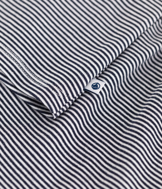 Children's short stripy strappy pyjamas SMOKING blue/MARSHMALLOW white