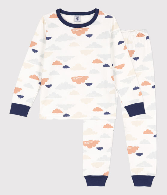 Children's Unisex Cloud Patterned Fleece Pyjamas MARSHMALLOW white/MULTICO white
