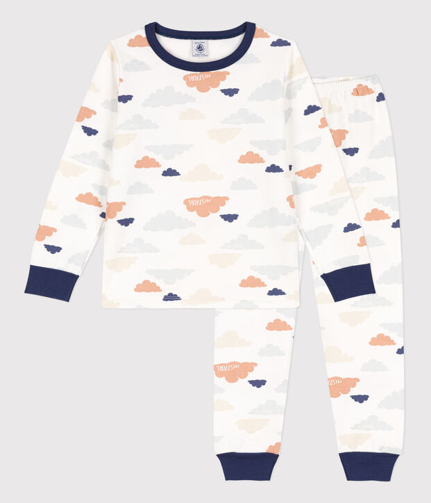 Children's Unisex Cloud Patterned Fleece Pyjamas white/multicolor