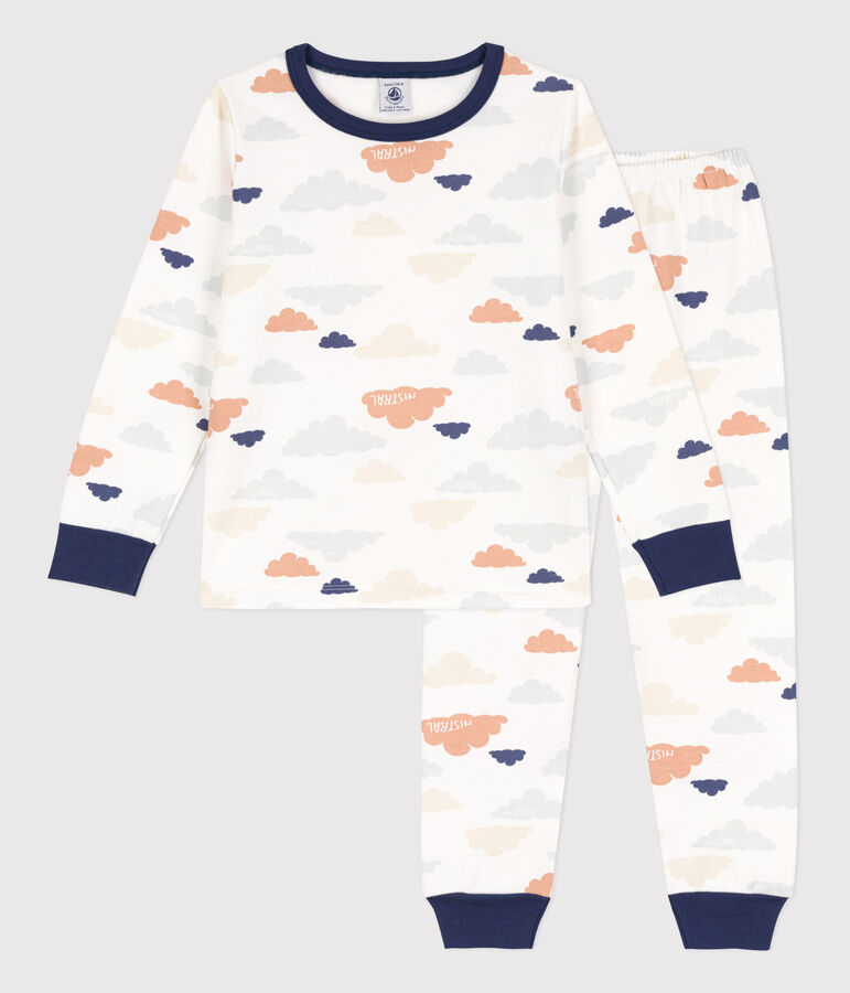 Children's Unisex Cloud Patterned Fleece Pyjamas white/multicolor