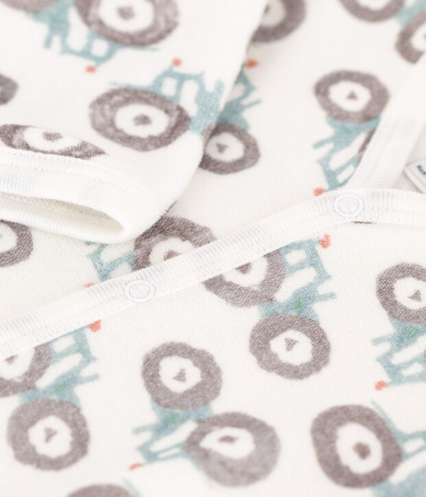 Babies' Velour Tractor Themed Pyjamas white/multicolor