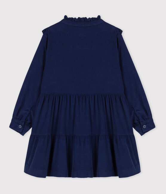 Girls' Long-Sleeved Velvet Dress BLEU FONCE
