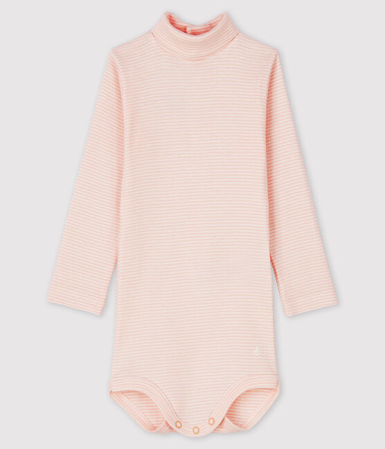 Baby's long-sleeved roll-neck bodysuit MINOIS pink/MARSHMALLOW white