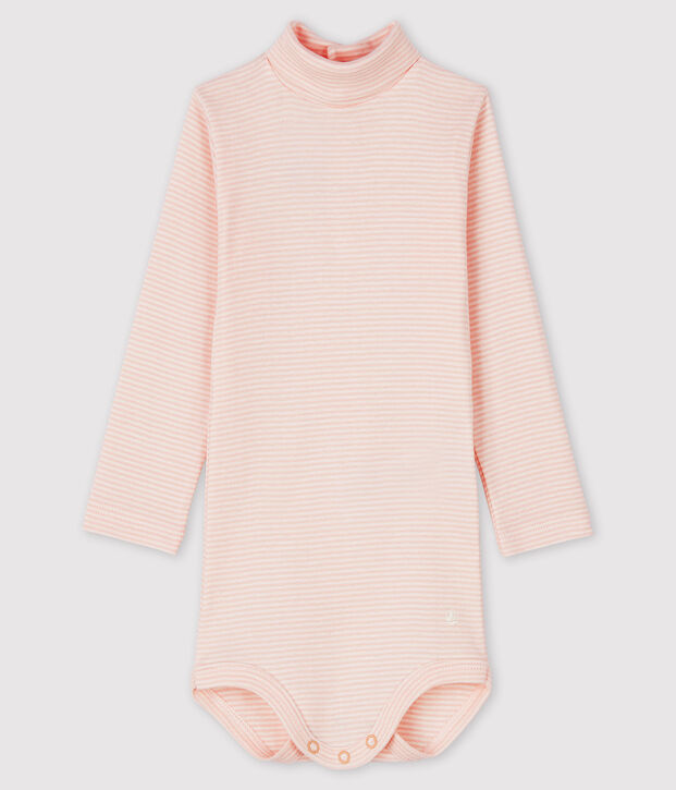 Baby's long-sleeved roll-neck bodysuit pink/white