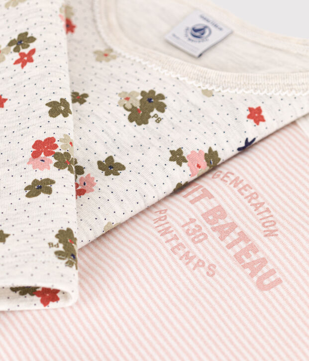 Girls' Flower and Stripe Cotton Pyjamas - 2-Pack multicolor