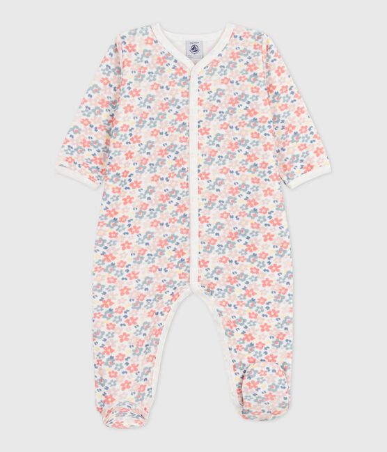 Babies' floral-print velour pyjamas MARSHMALLOW white/MULTICO white
