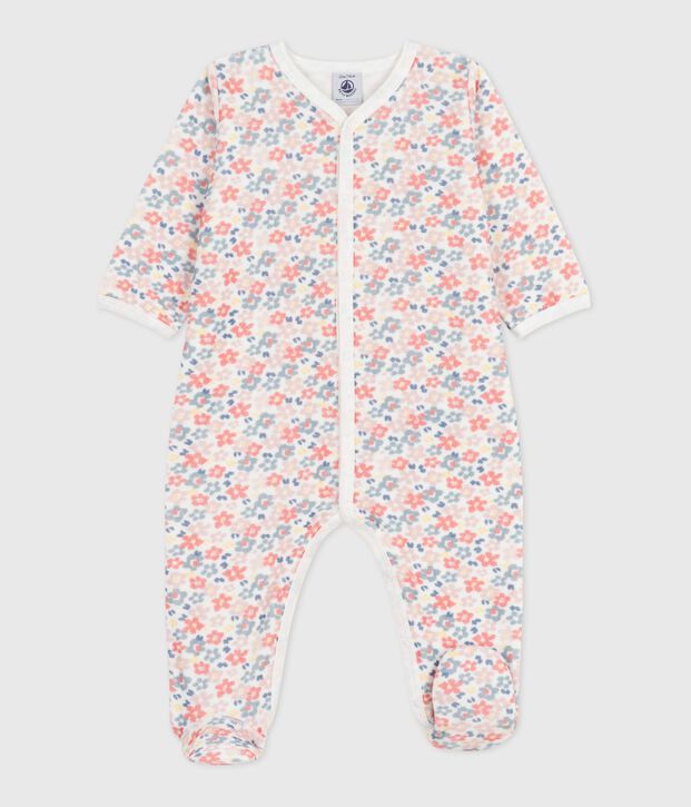 Babies' floral-print velour pyjama suit white/multicolor