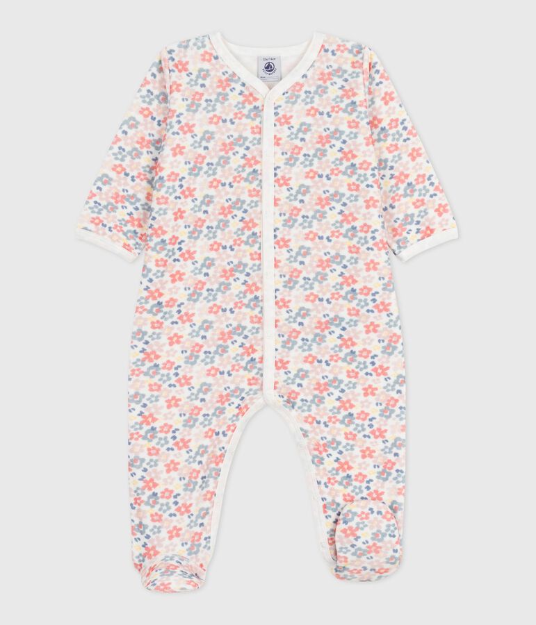 Babies' floral-print velour pyjama suit white/multicolor