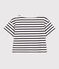 Girls' Stripy Short-Sleeved Cotton T-Shirt MARSHMALLOW white/SMOKING blue