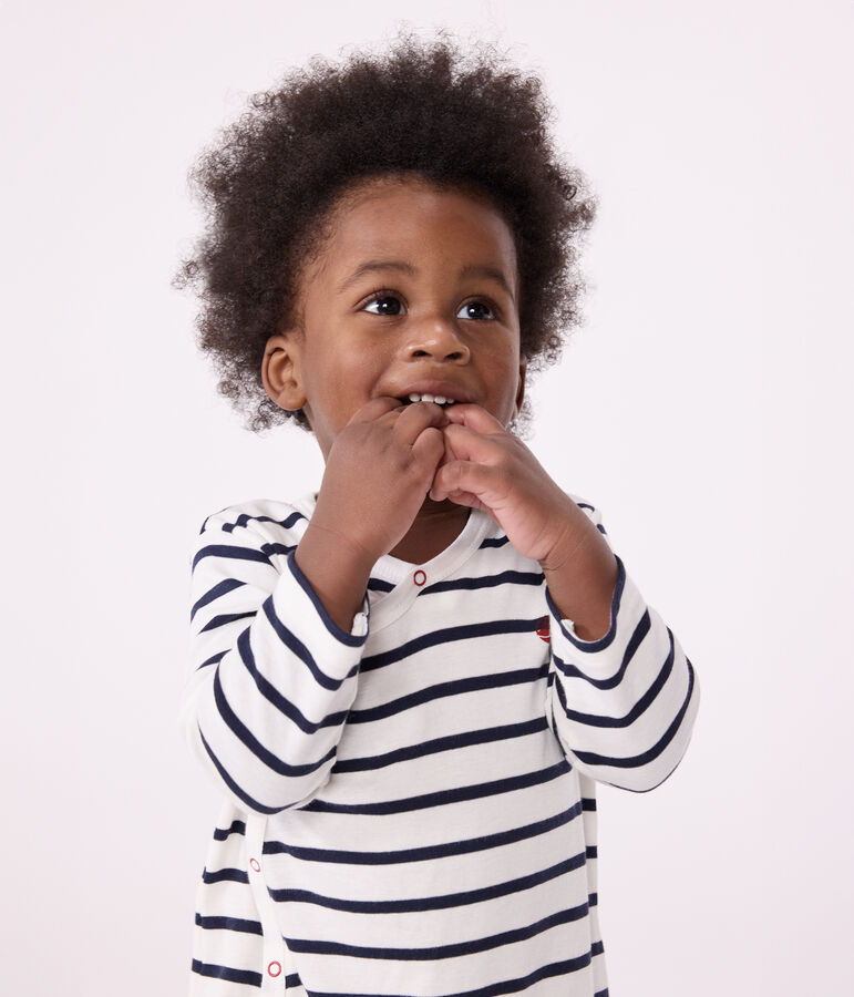 Babies' Stripy Rib Knit Pyjamas white/blue