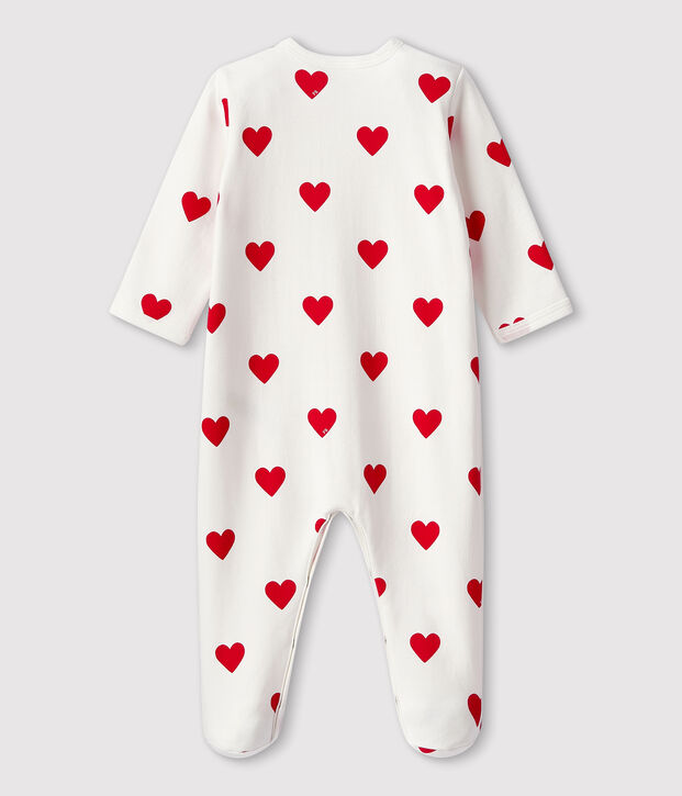 Baby fleece pyjamas with red hearts white/red