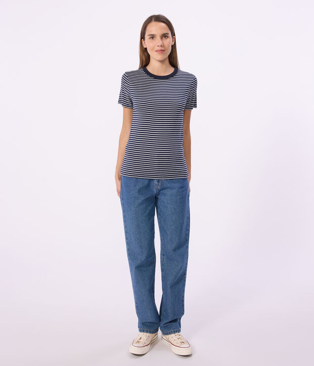 Women's Iconic striped cotton T-Shirt blue/white