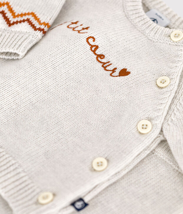 Babies' two-piece knitted outfit with a &lsquo;P'tit C&oelig;ur&rsquo; print beige/multicolor
