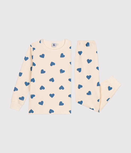 Children's pyjamas in heart print brushed fleece AVALANCHE blue/BEACH