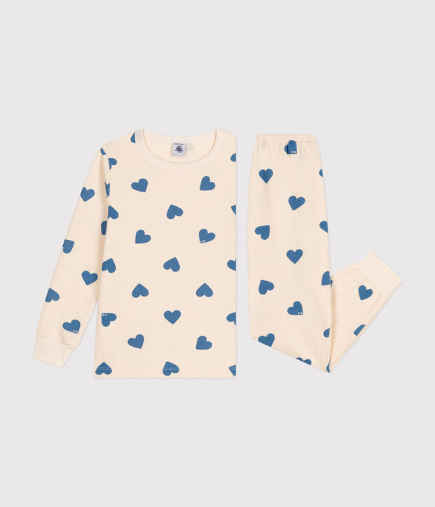 Children's pyjamas in heart print brushed fleece blue/blue