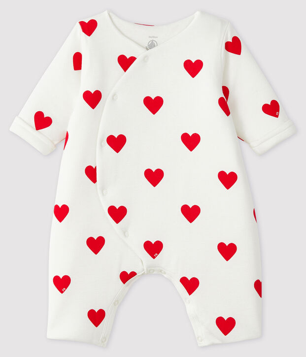 Baby Girls' Long Ribbed Red Heart Jumpsuit white/red