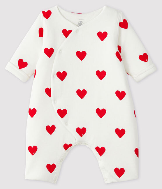 Baby Girls' Long Ribbed Red Heart Jumpsuit MARSHMALLOW white/TERKUIT red