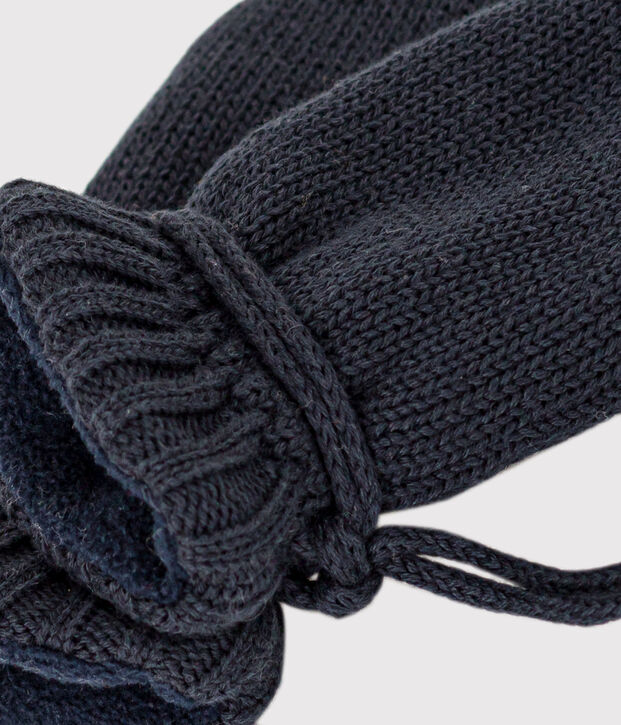 Babies' plain knitted fleece-lined mittens blue