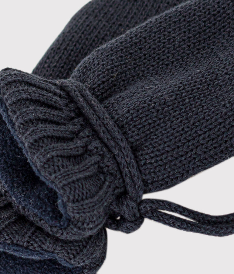 Babies' plain knitted fleece-lined mittens blue