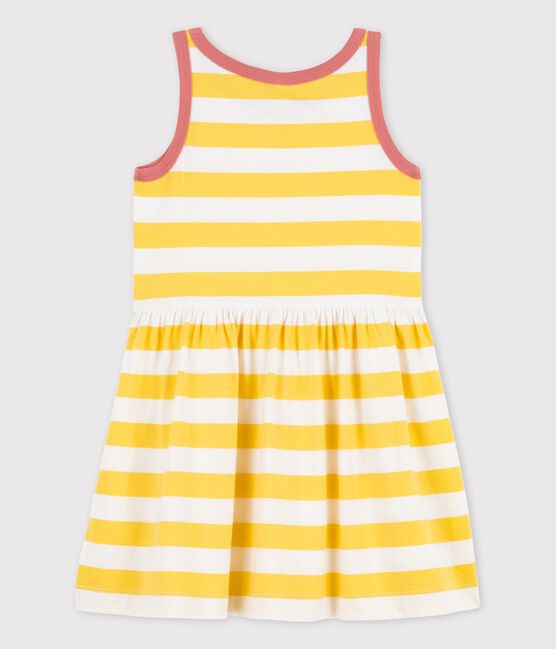 Girls' Sleeveless Stripy Cotton Dress ORGE yellow/MARSHMALLOW white