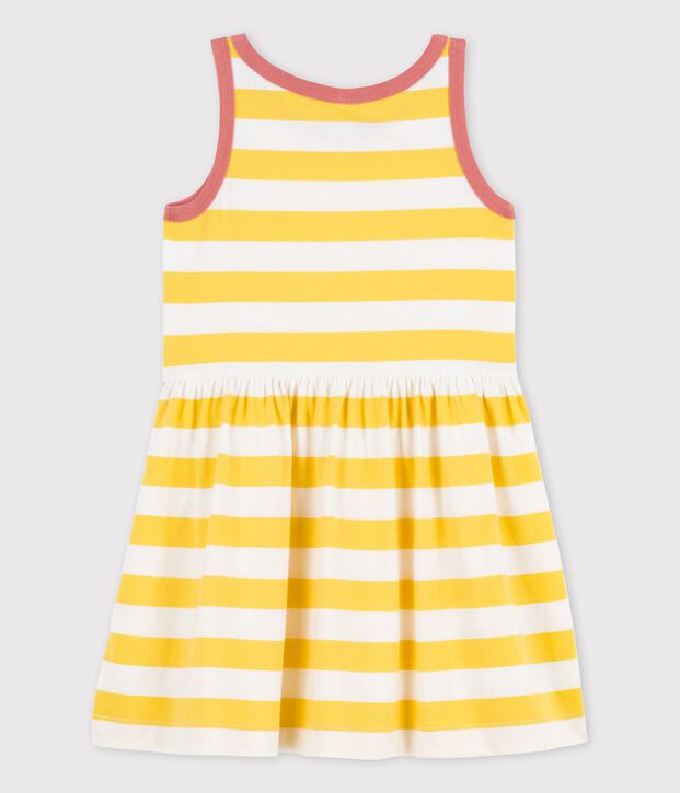 Girls' Sleeveless Stripy Cotton Dress yellow/white